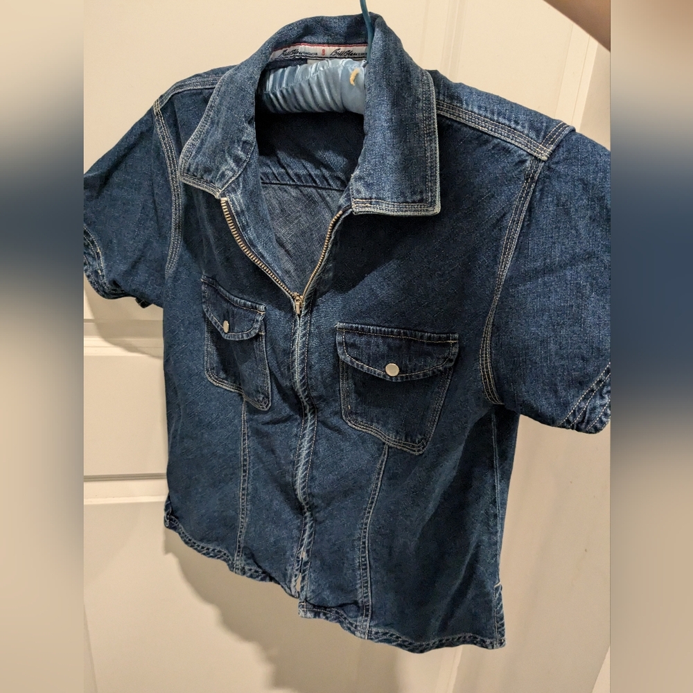 Pretty Vintage Bill Blass zip up denim jacket top petite small
